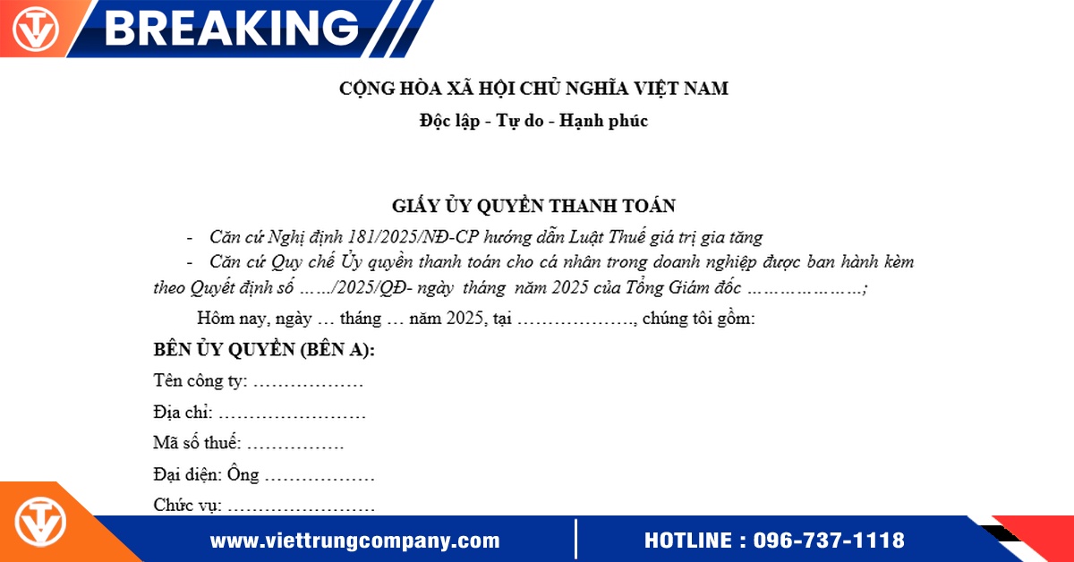 Giấy ủy quyền thanh toán hộ